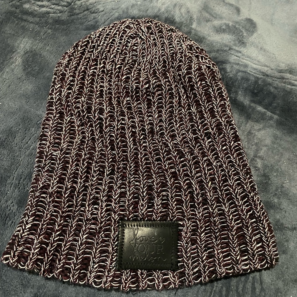 Love Your Melon Maroon and White Knit Beanie